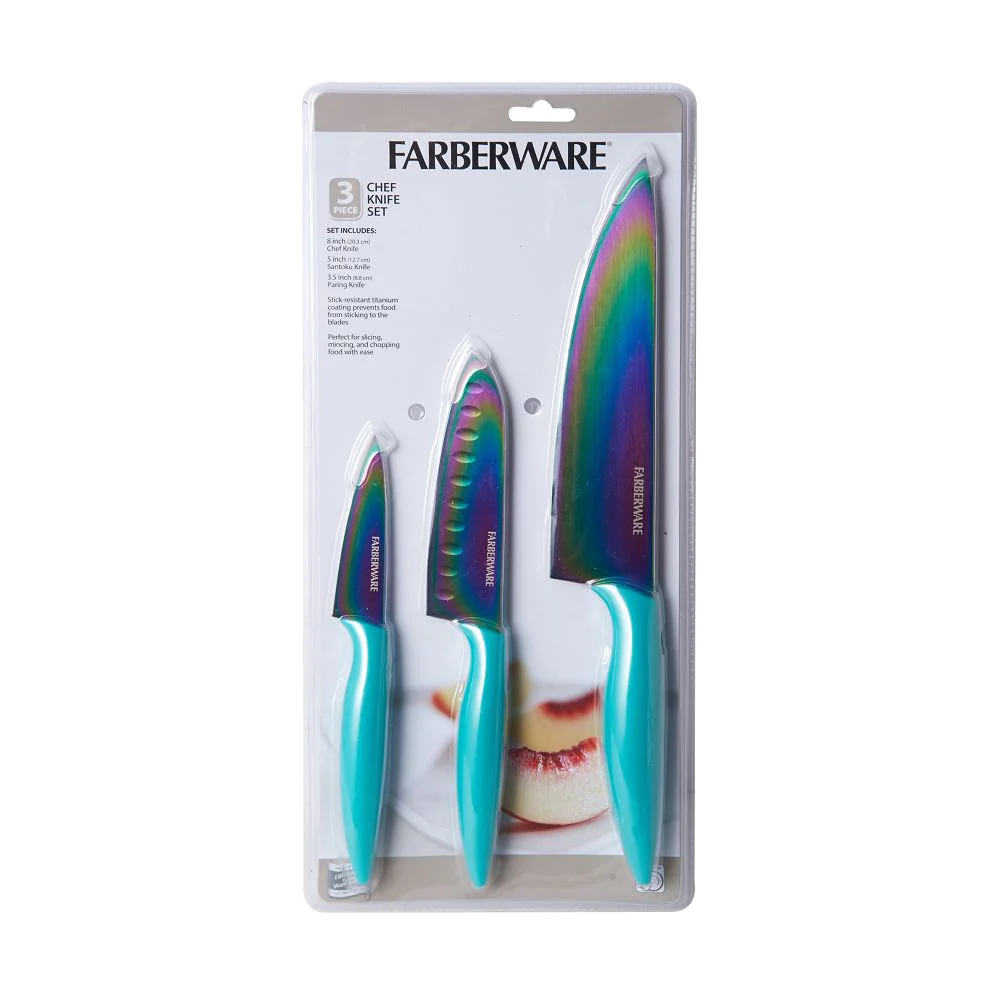 Farberware 3-Piece Chef Knife Set - Chef's, Santoku and Paring Knives