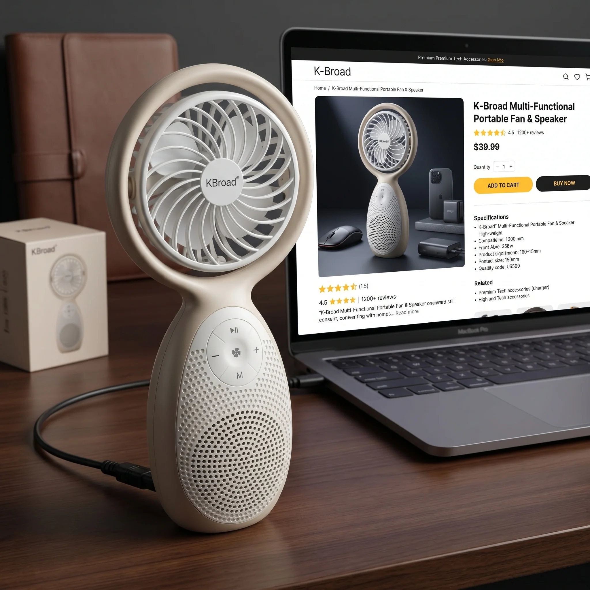 KBroad Portable Wireless Speaker with Built-in Fan – Rechargeable Handheld Cooling & Audio Device - Image 3